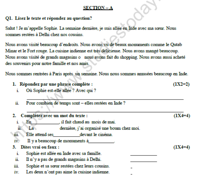 CBSE Class 8 Languages Pdf Question Paper